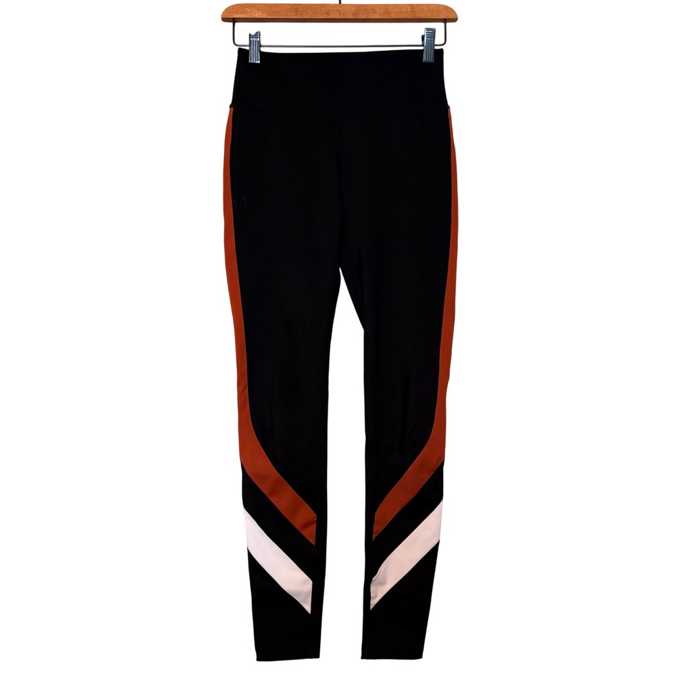 Splits59‎ Women Black Orange White Chevron High Waist Leggings Size S Activewear